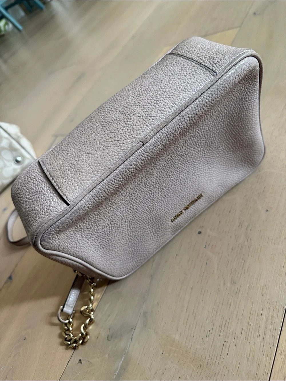 Michael Kors Taupe Pebbled Leather Crossbody with Gold Chain